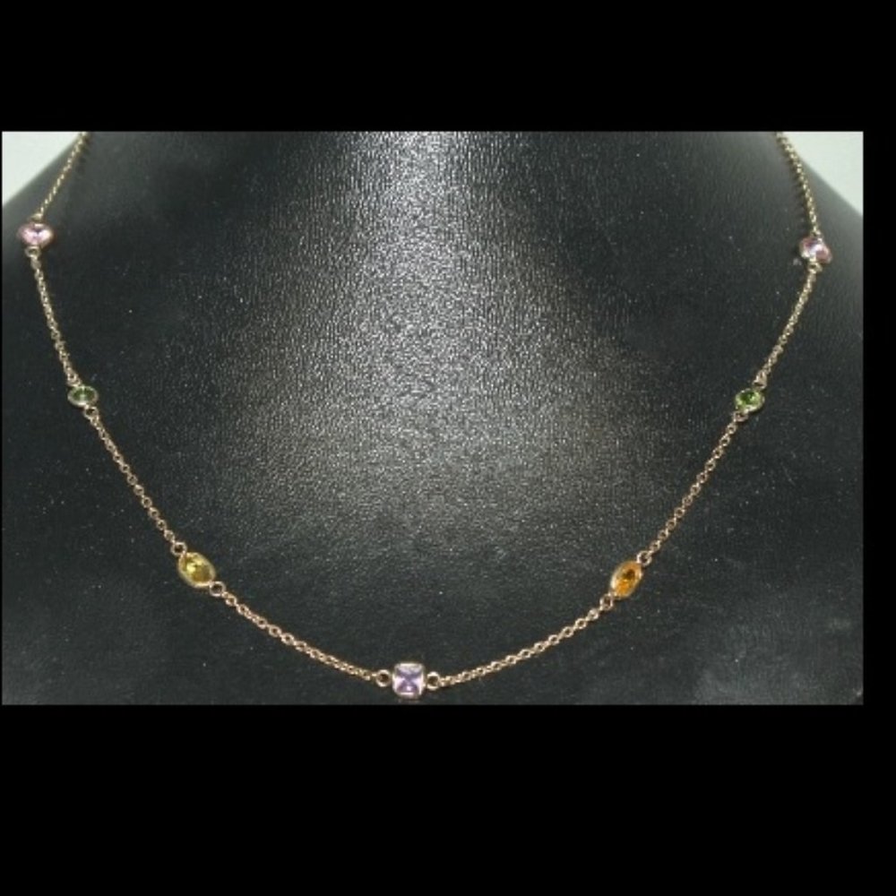 Gold 925 Real Gemstones By The Yard Necklace